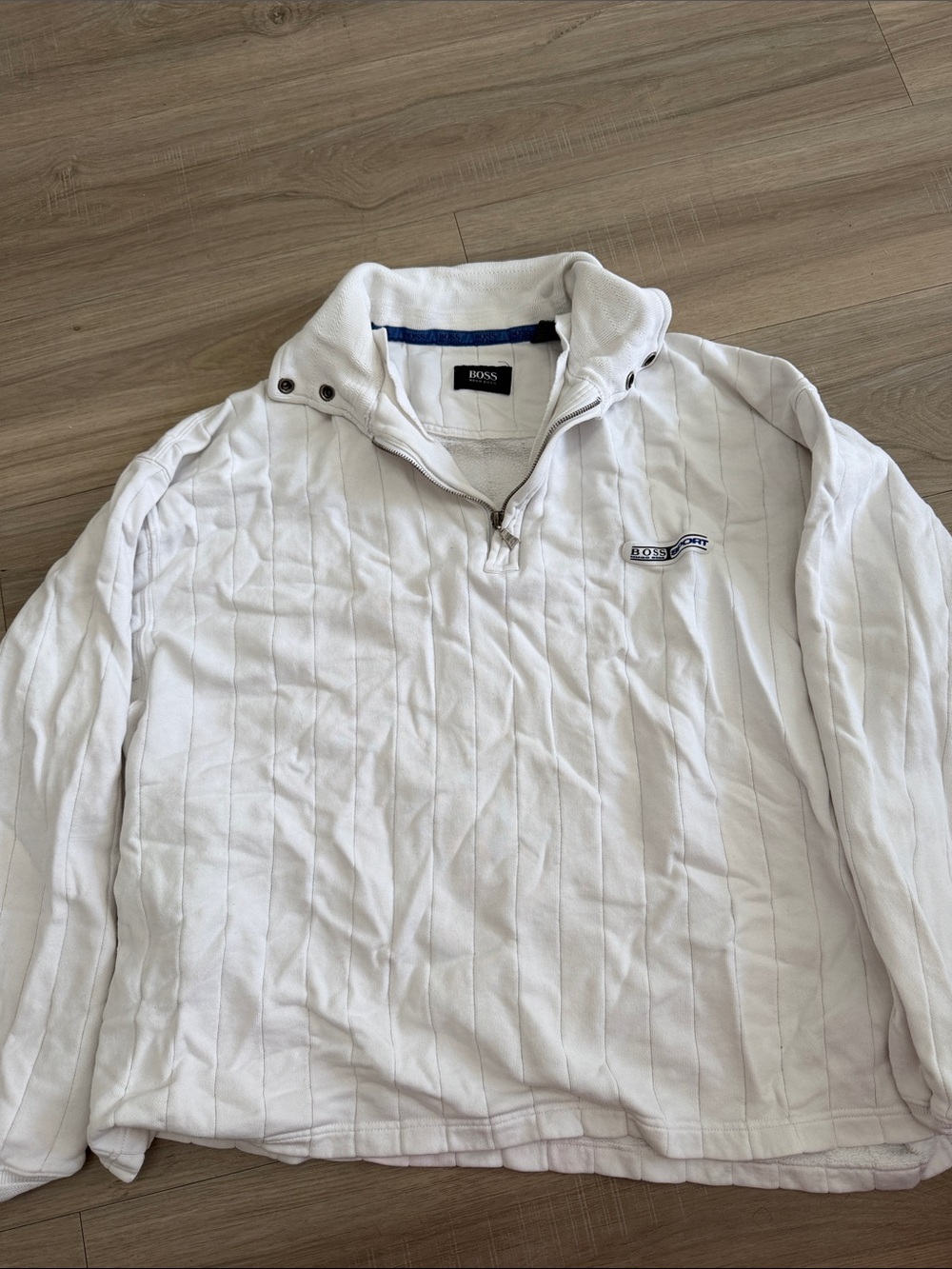 Boss Men's White Quarter-Zip Shirt Jacket with Subtle Quilting